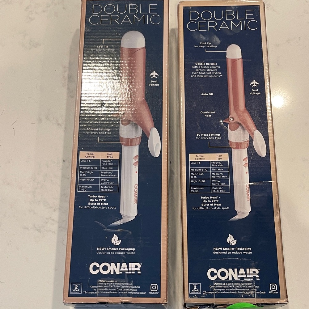 NIB Double Ceramic Curling Iron - Rose Gold - 1” and 1 1/2”